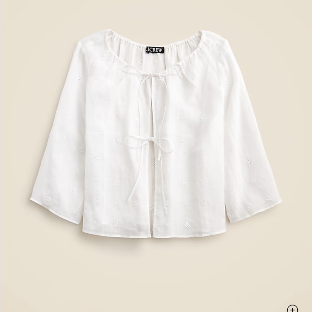 J. Crew Tie front eyelet top in ramie, white